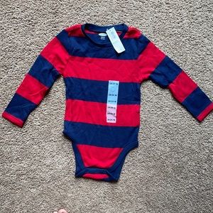 Old Navy Navy Blue and Red stripped long sleeve onesie 12-18m